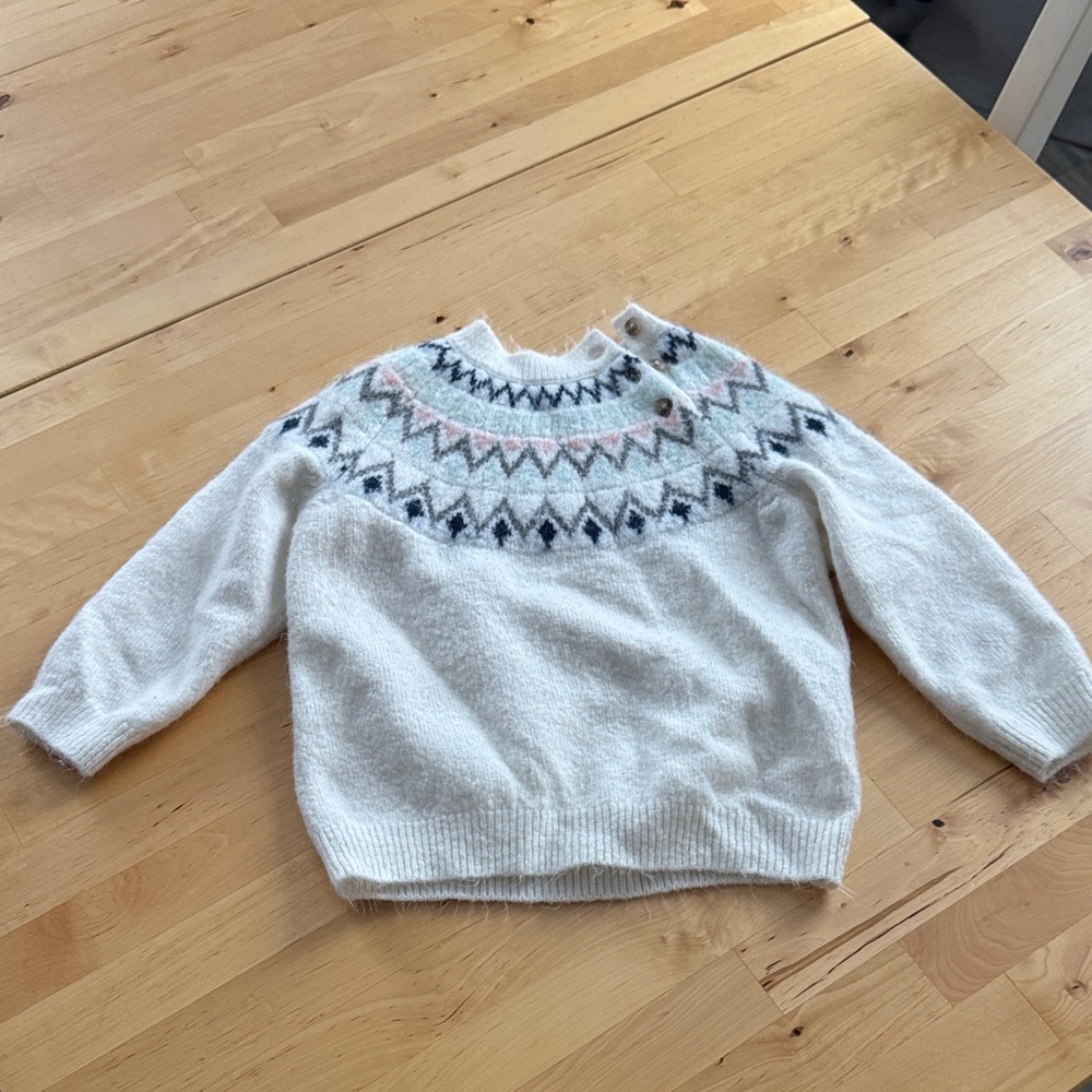 Cat & Jack White Sweater with Blue and Pink Pattern